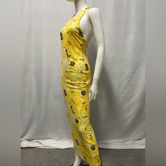 ZARA Yellow Bodycon Twist Racerback Long Yellow Stretch Dress Women’s Small - Picture 6 of 9